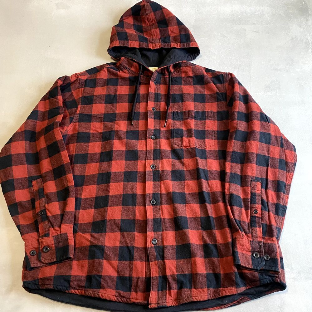 RedHead Red and Black Plaid Casual Button Down hoodie